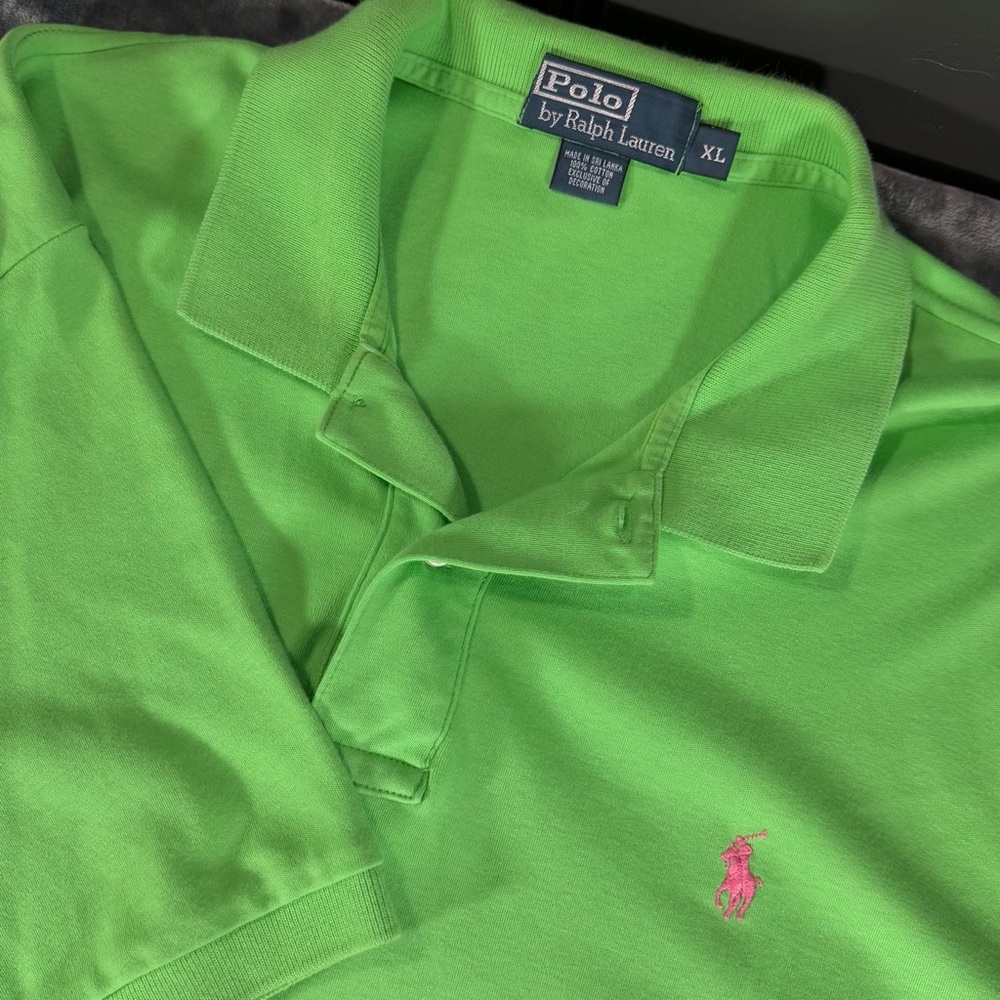 Polo Ralph Lauren short Sleeve Polo Shirt 100% Cotton Mens XL Lime Green, Pink